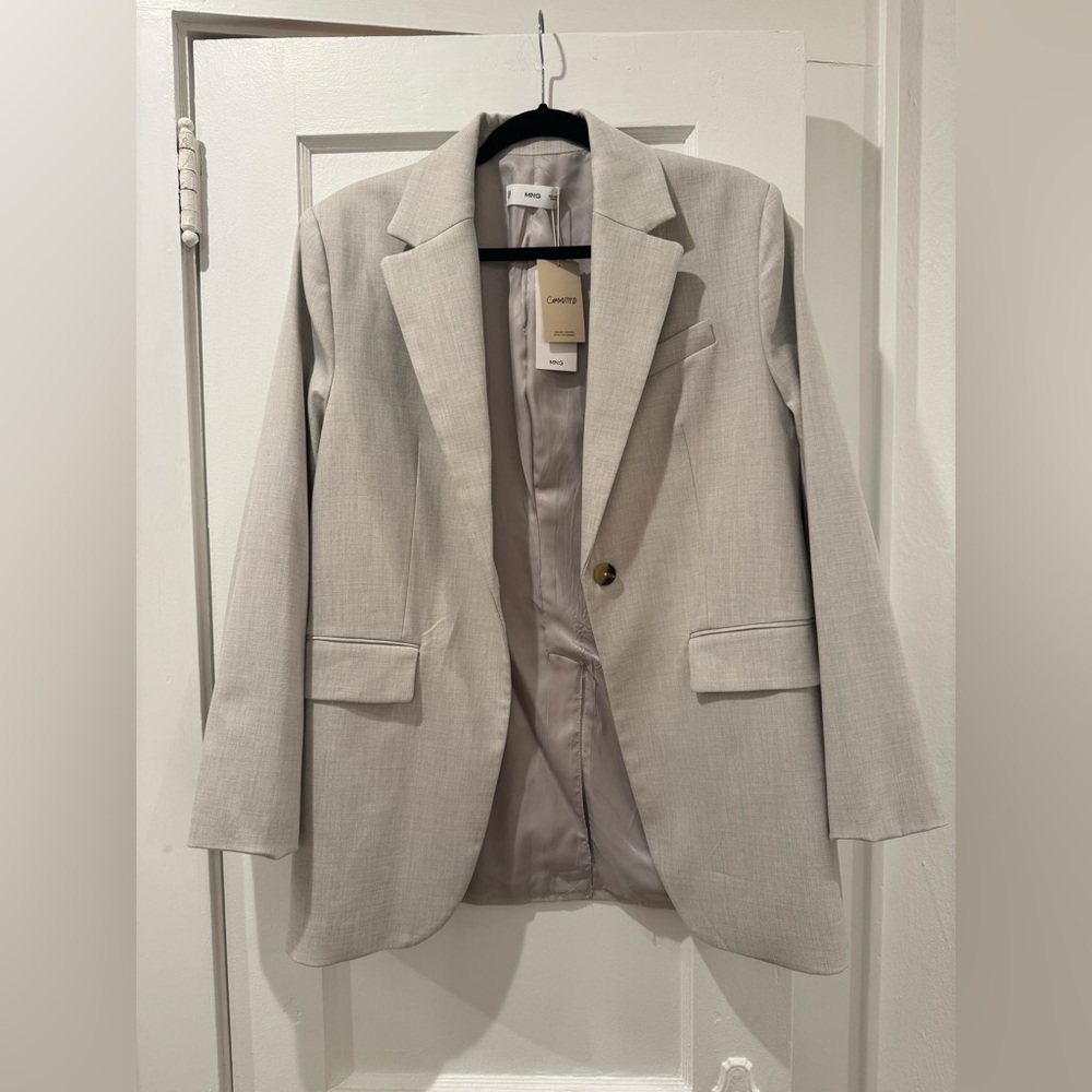 Mango Light Gray Single-Button Tailored Blazer - image 1